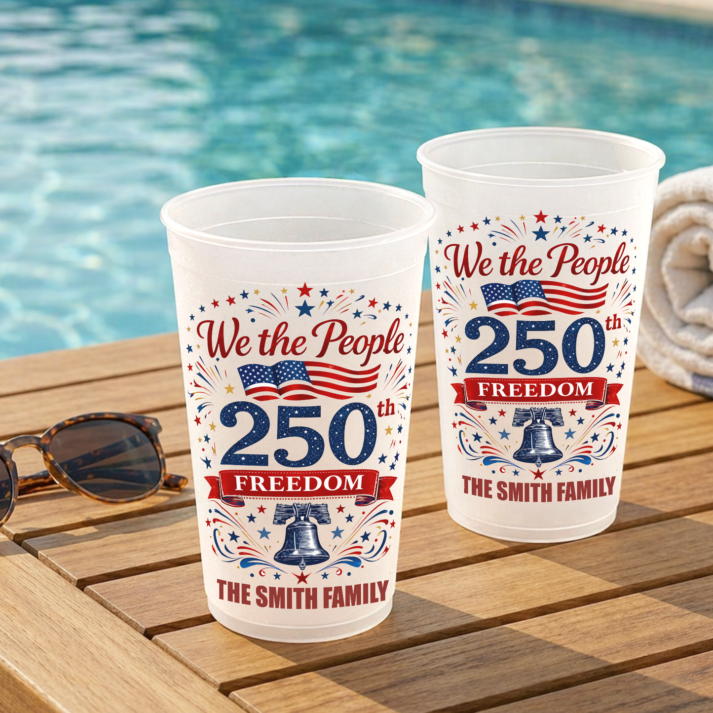 Personalized USA 250 Years Of Freedom Frosted Cups, 1776–2026 Party Cups, Custom Family Name Cups 684894