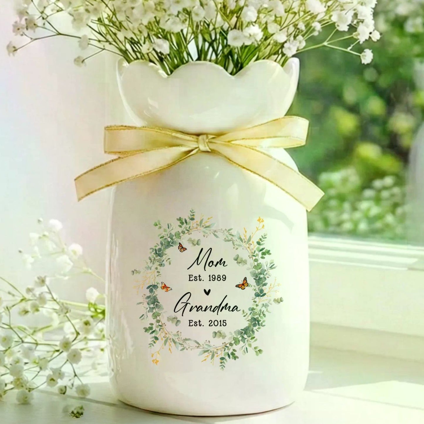 Personalized Ceramic Flower Vase | Mother's Day Flower Vase | Gift For Mom And Grandma 684786