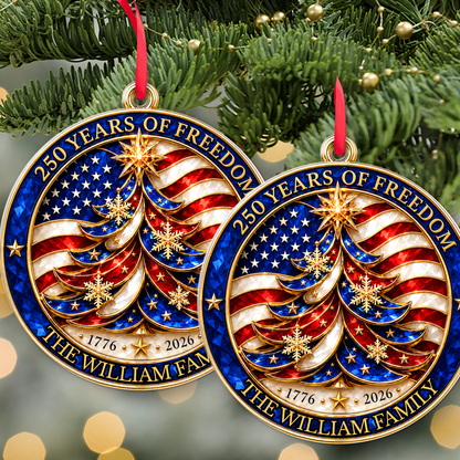 Personalized USA 250 Years Of Freedom Acrylic Ornament, Custom Family Name Ornament, Patriotic Christmas Decor 685891