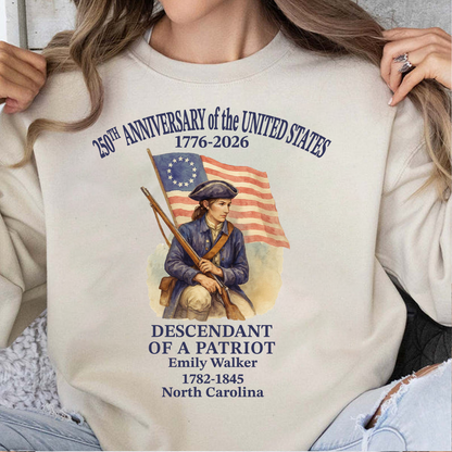 Personalized 250 Years Anniversary Shirt, Custom Name Descendant Of A Patriot, Patriotic 1776–2026 Tee 684604