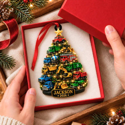 Personalized Kids Construction Truck Christmas Acrylic Ornament, Custom Name Xmas Tree Hanging Ornament 686755 WFD