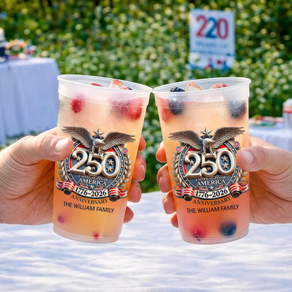 Personalized Freedom 250 Years Anniversary Frosted Cups, 1776–2026 Party Cups, Custom Family Name Cups 684884