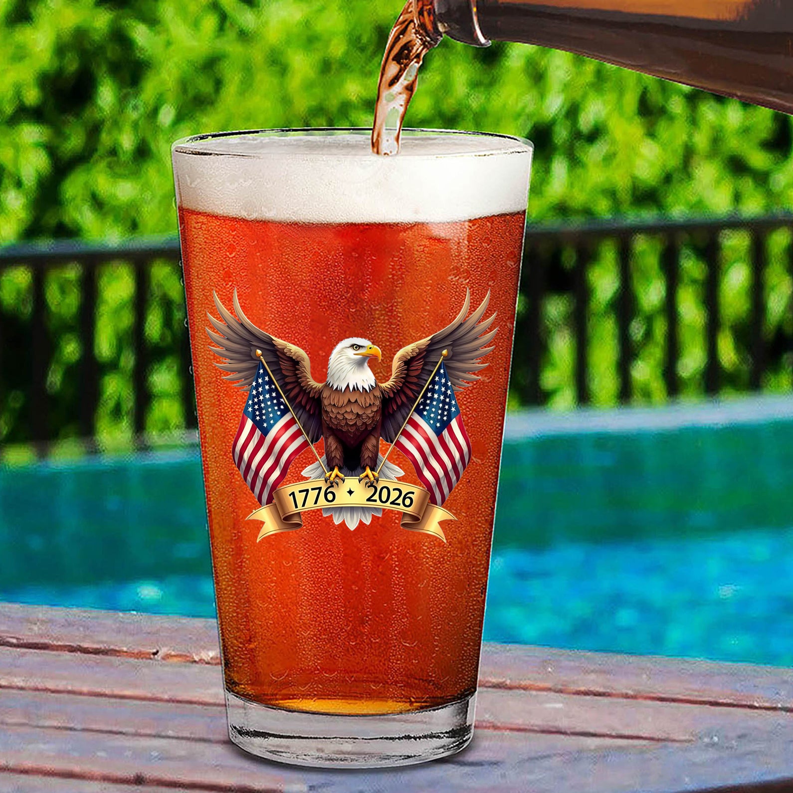 American Eagle and US Flag Glass | Happy 250th Birthday USA | Patriotic 4th Of July Glass | America 250th Anniversary | Independence Day Whiskey Glass Beer Glass 682563
