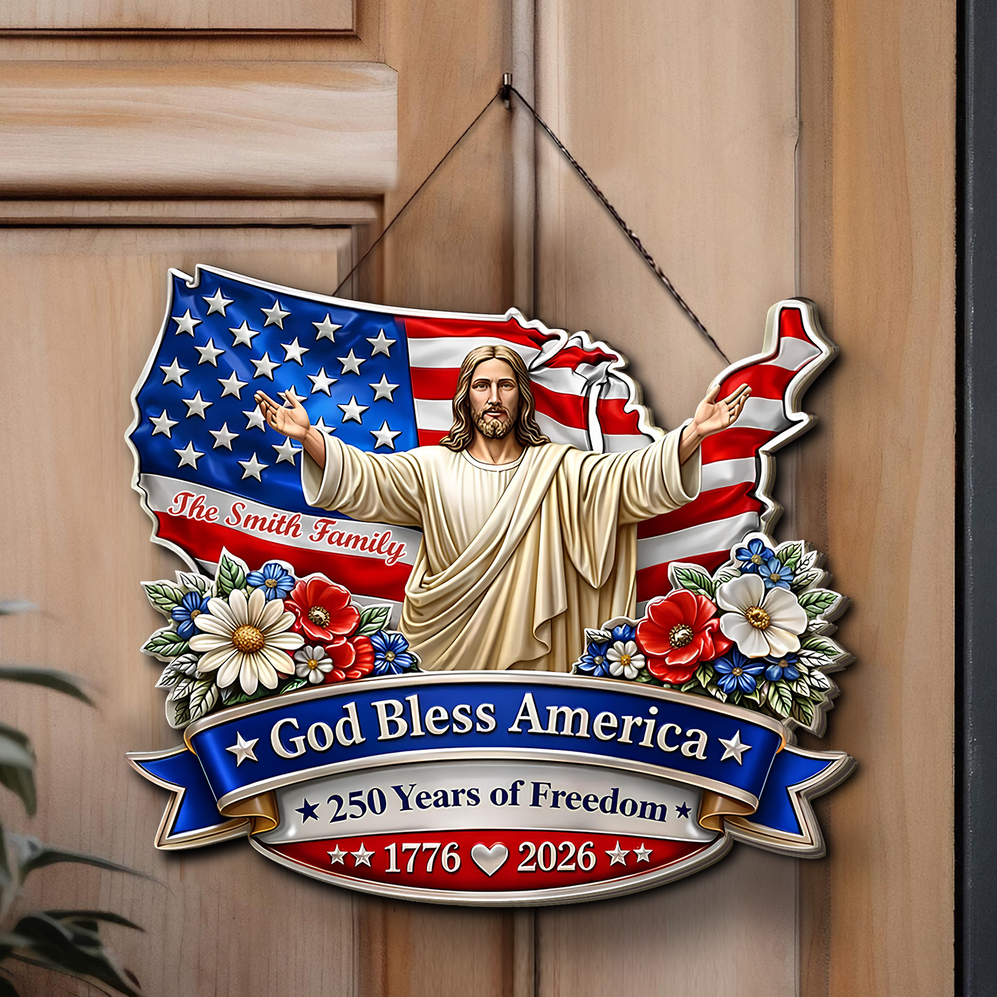 Personalized God Bless America Wooden Sign | USA 250 Years Anniversary Wall Decor 684497