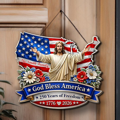 Personalized God Bless America Wooden Sign | USA 250 Years Anniversary Wall Decor 684497