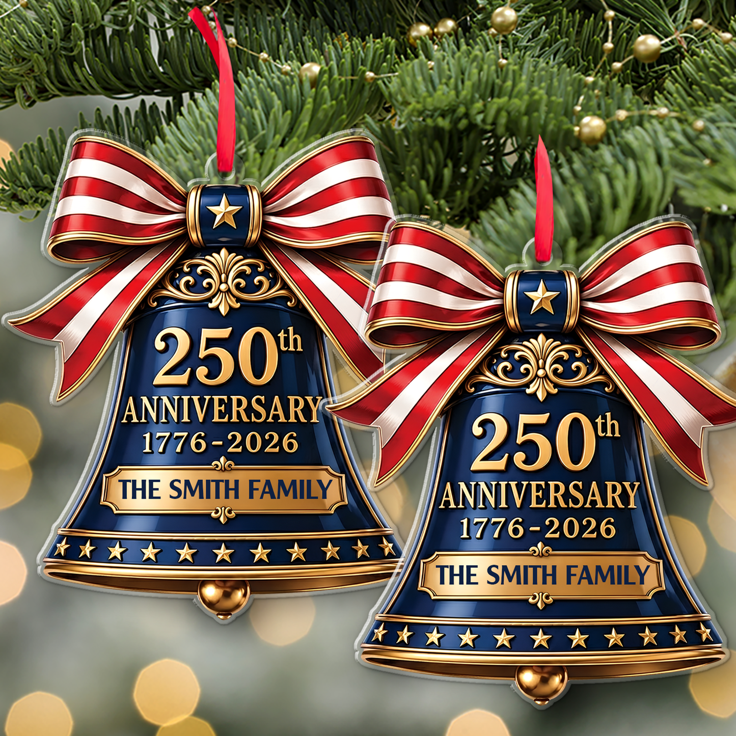 Personalized USA 250th Anniversary Acrylic Ornament, 1776-2026 Patriotic Bell Christmas Decor 685885