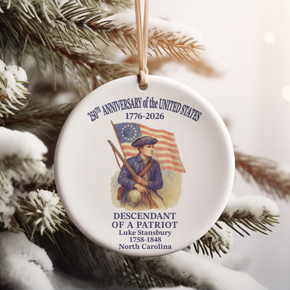 Personalized America 250th Anniversary Ceramic Ornament | Custom Name Descendant Of A Patriot Christmas Ornament | USA Heritage Gift 684228