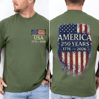 America 250 Years Anniversary Pocket & Back Dark Shirt, Patriotic 4th Of July Tee, Vintage Semiquincentennial Gift 685179