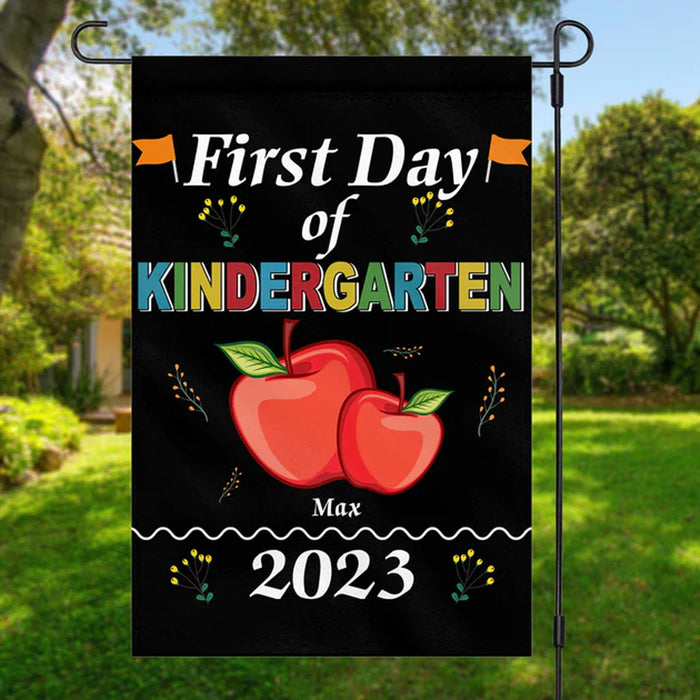 First Day of Kindergarten Apple 2023 Personalized Custom Garden Flag H436
