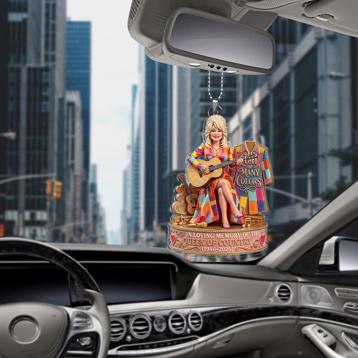 Dolly Parton Memorial Car Ornament, Coat Of Many Colors Ornament, Dolly Fan Gift 686199