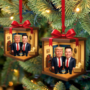 Funny Trump and Elon Musk Oval Office 2D Acrylic Ornament | MAGA Isometric Decoration | Political Humor Gift 683492 - GOP