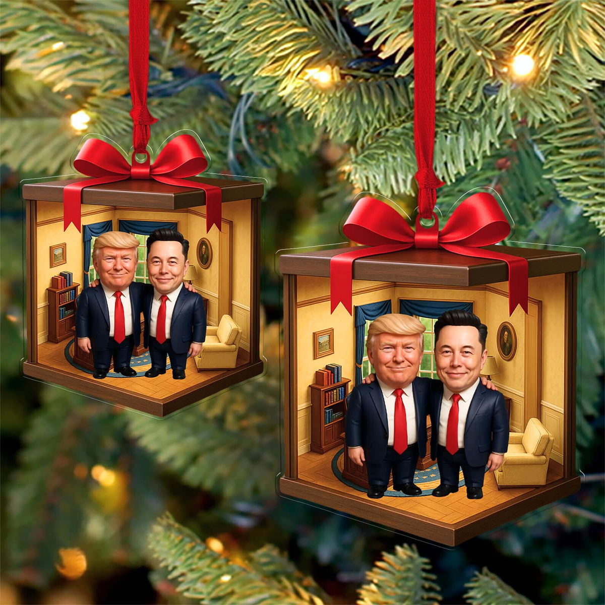 Funny Trump and Elon Musk Oval Office 2D Acrylic Ornament | MAGA Isometric Decoration | Political Humor Gift 683492 - GOP