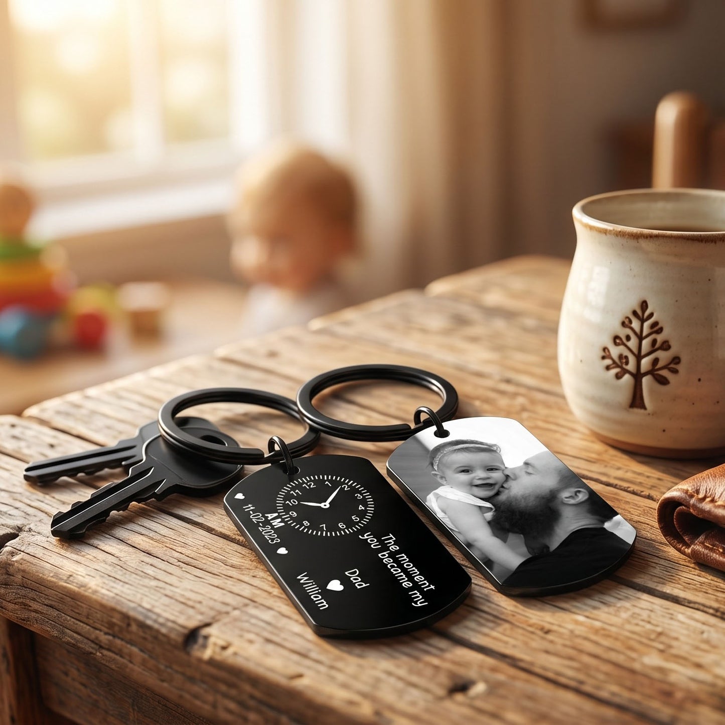 Custom Photo The Moment You Became My Dad Keychain | Personalized Father's Day Gift, Gift For New Dad 685139