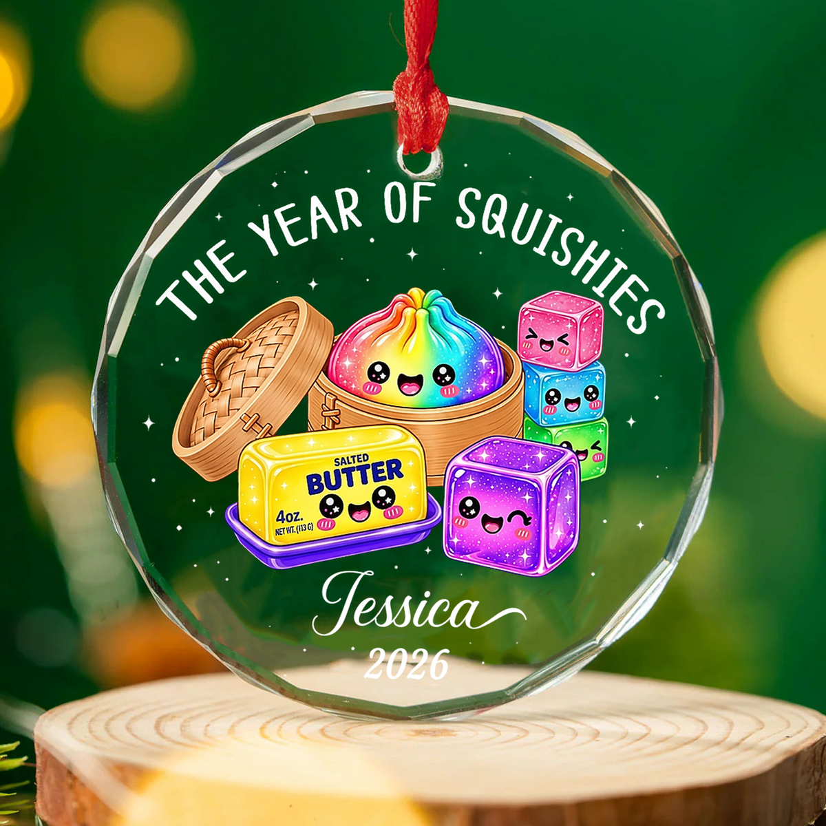 Personalized The Year Of Squishies Glass Ornament, Custom Name Funny Kid Christmas Gift 686576