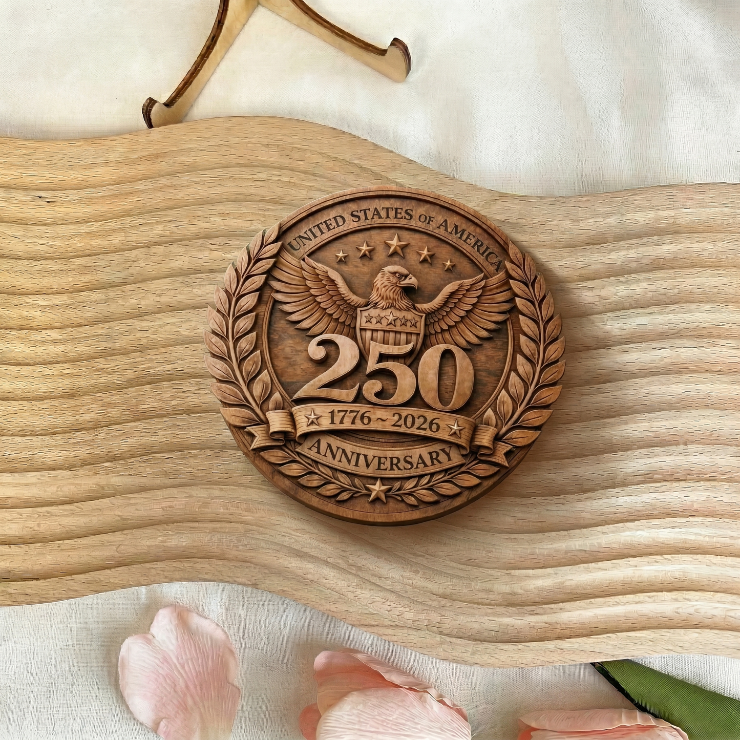 USA 250 Years Anniversary Wood Plaque | Patriotic 1776–2026 Semiquincentennial 2 Layers Wooden Plaque 684626