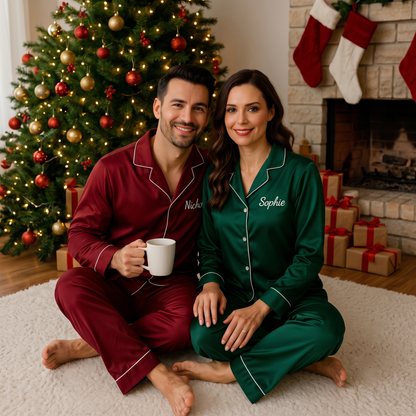 Personalized Family Christmas Matching Satin Pajamas, Custom Name Holiday Sleepwear, Christmas Gift For Family 686314 WFD