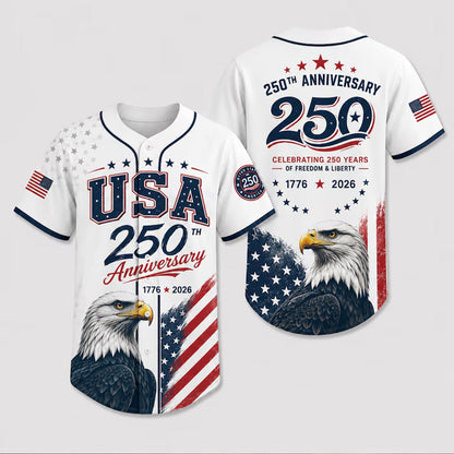 USA 250 Years Anniversary Baseball Jersey, Patriotic Eagle 1776–2026 Shirt, 4th of July America Jersey 685257 WFD
