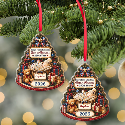 Personalized Baby’s First Christmas Born In America’s 250th Year Acrylic Ornament, USA 250 Years Anniversary Newborn Keepsake Gift 686014