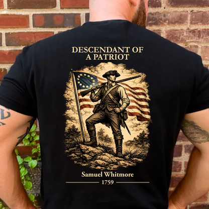 Personalized Descendant Of A Patriot Backside Dark Shirt | 250 Years Revolutionary War Ancestor Tee, Patriotic Tee 684476