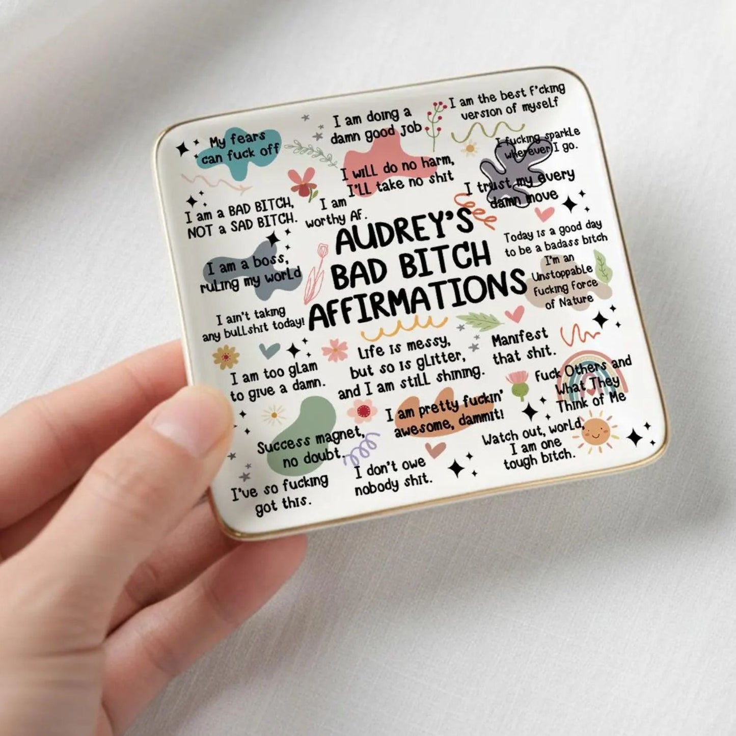 Affirmations Ring Dish | Personalized Trinket Tray | Custom Name Jewelry Tray | Mother's Day Gift 684753