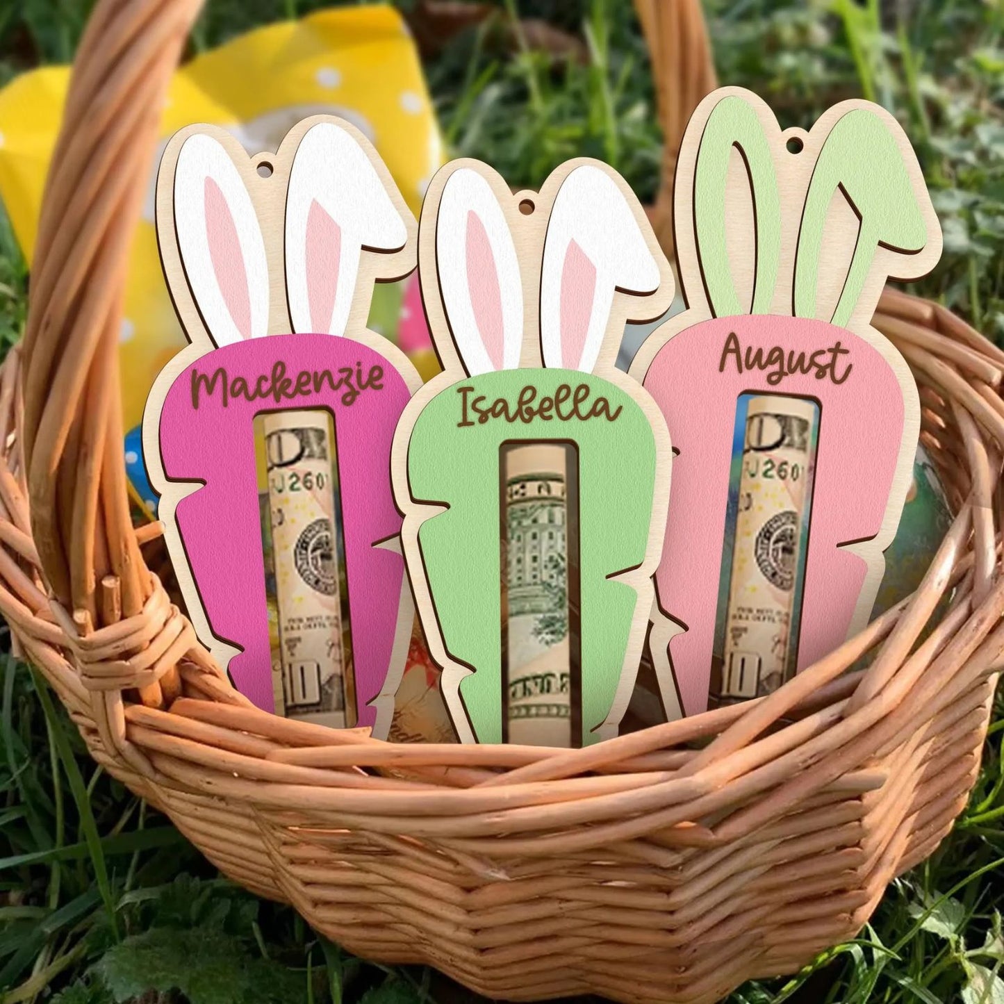 Personalized Easter Money Holder, Custom Bunny Money Holder, Carrot Money Holder, Easter Name Tag 684443
