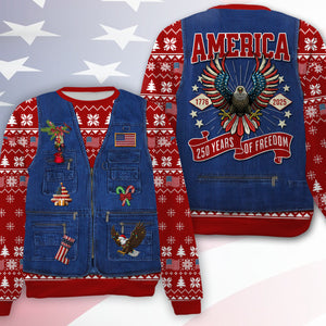 250 Years Of Freedom Ugly Sweater, 250 Years Of United States Anniversary Christmas All-Over-Printed Sweatshirt 683603
