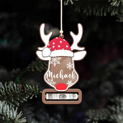 Personalized Christmas Reindeer Money Holder Ornament, Wooden Cash Holder, Holiday Gift For Family 686241 WFD