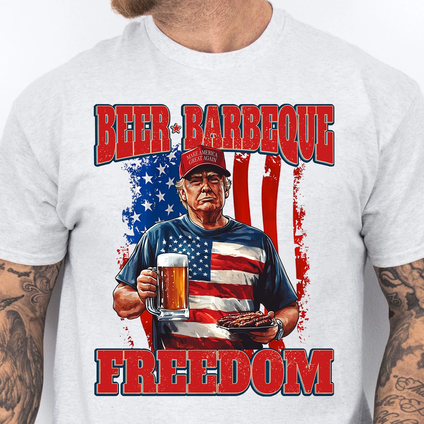 Beer BBQ Freedom Shirt | President Trump T-Shirt | Patriotic Flag Shirt | Independence Day Tee 682425 - GOP