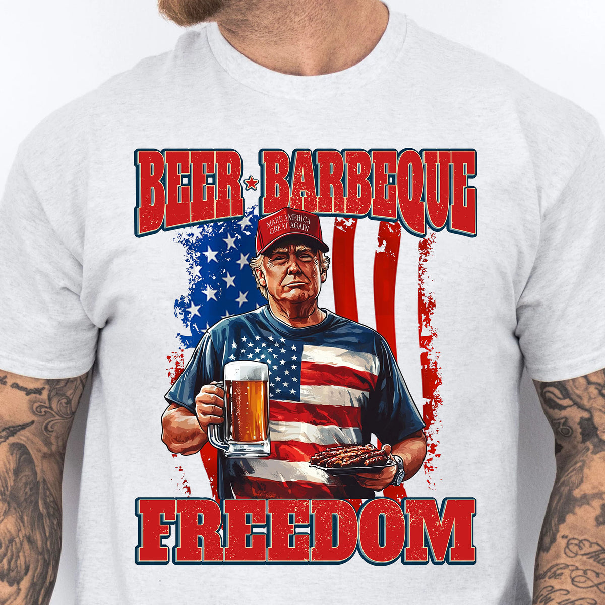 Beer BBQ Freedom Shirt | President Trump T-Shirt | Patriotic Flag Shirt | Independence Day Tee 682425 - GOP