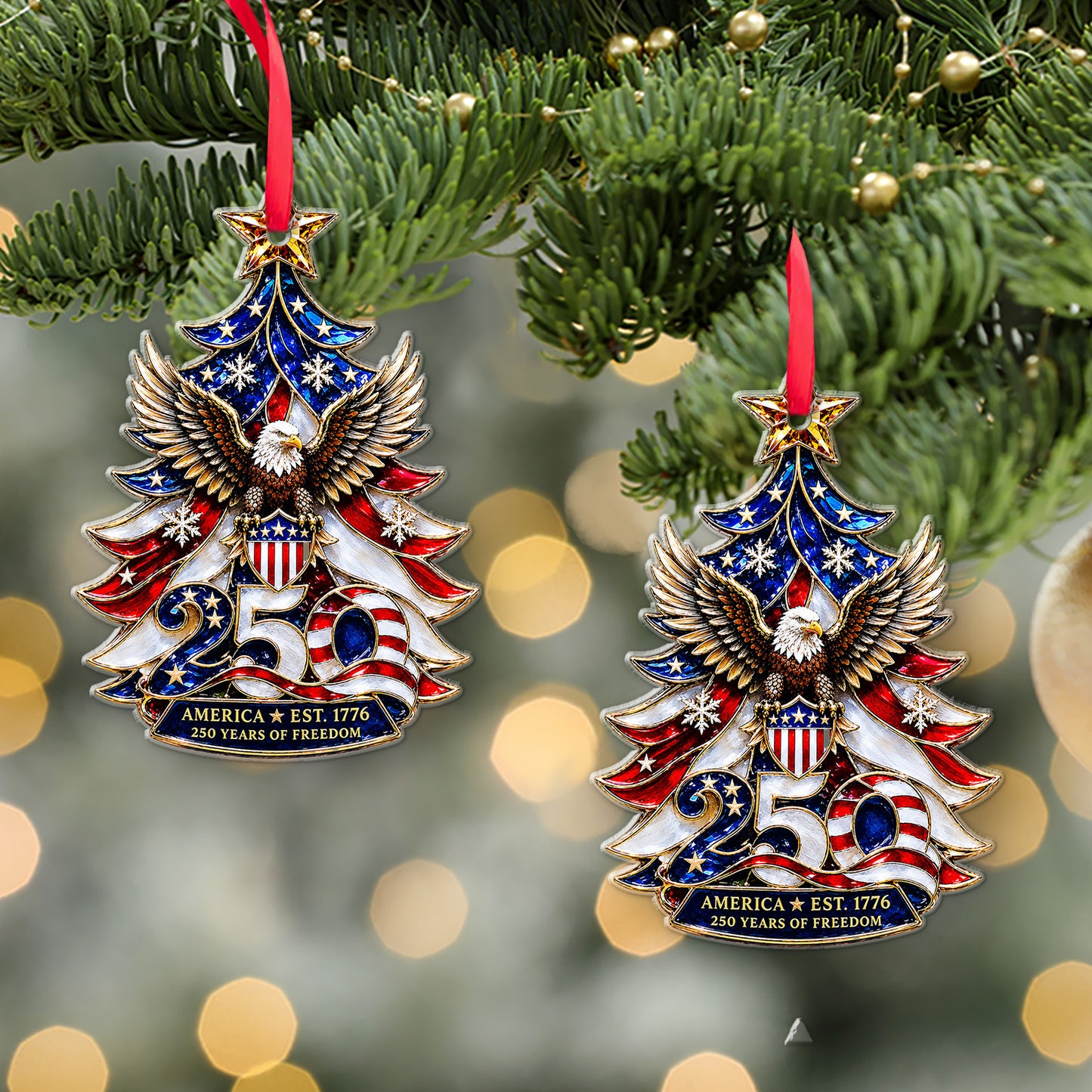 USA 250 Years Of Freedom Acrylic Ornament, America EST. 1776 Bald Eagle Patriotic Christmas Ornament 685789