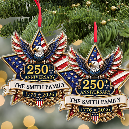 Personalized USA 250th Anniversary Acrylic Ornament, Custom Name Christmas Gift For Family 685945