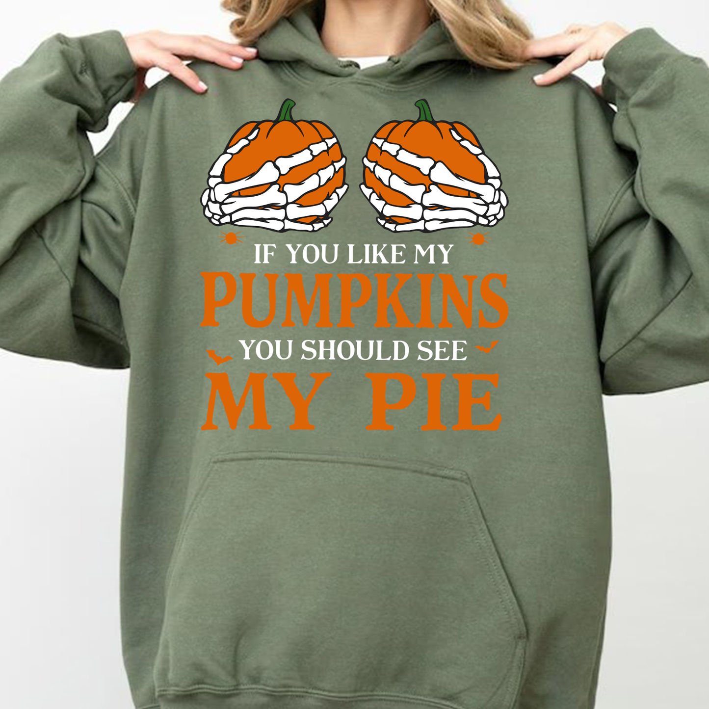 "If You Like My Pumpkins You Should See My Pie" Dark Shirt, Funny Skeleton Graphic Tee, Gift For Halloween 685827