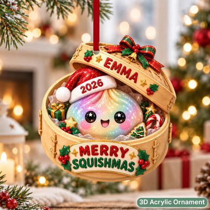 Personalized Glitter Dumpling 3D Relief White Acrylic Ornament, Custom Name Squishy Christmas Keepsake 686650