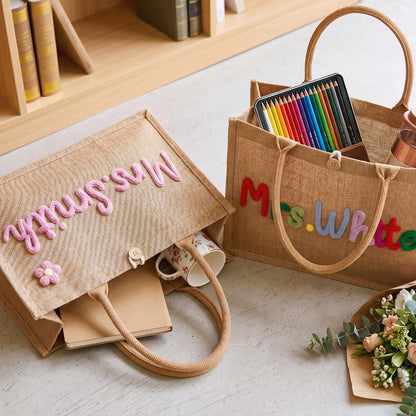 Custom Crochet Teacher's Name Tote Bag | Personalized Back To School Bag | Teacher Appreciation Gift 685299