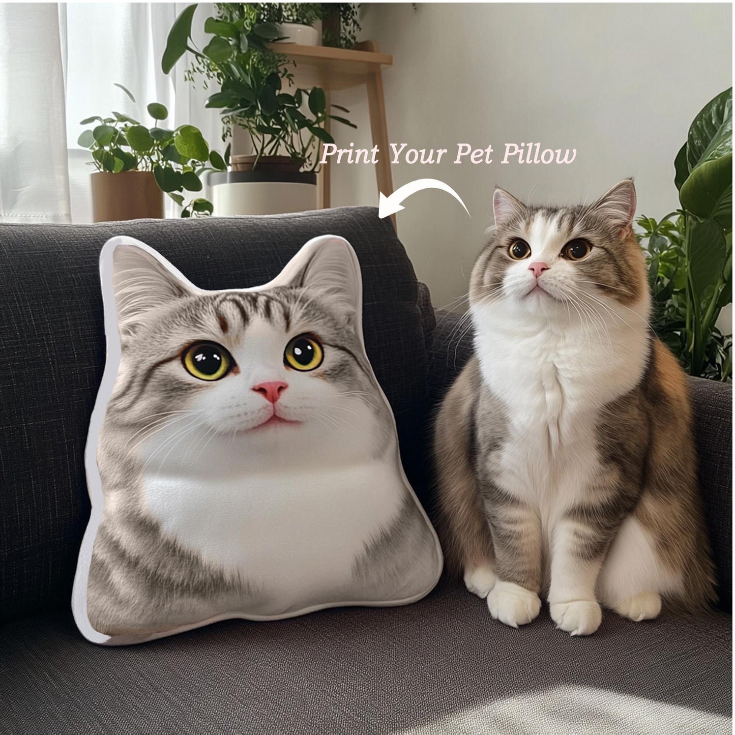 Custom Photo Cat Shaped Pillow | Personalized Cat Portrait Pillow | Memorial Gift For Cat Lovers 685705