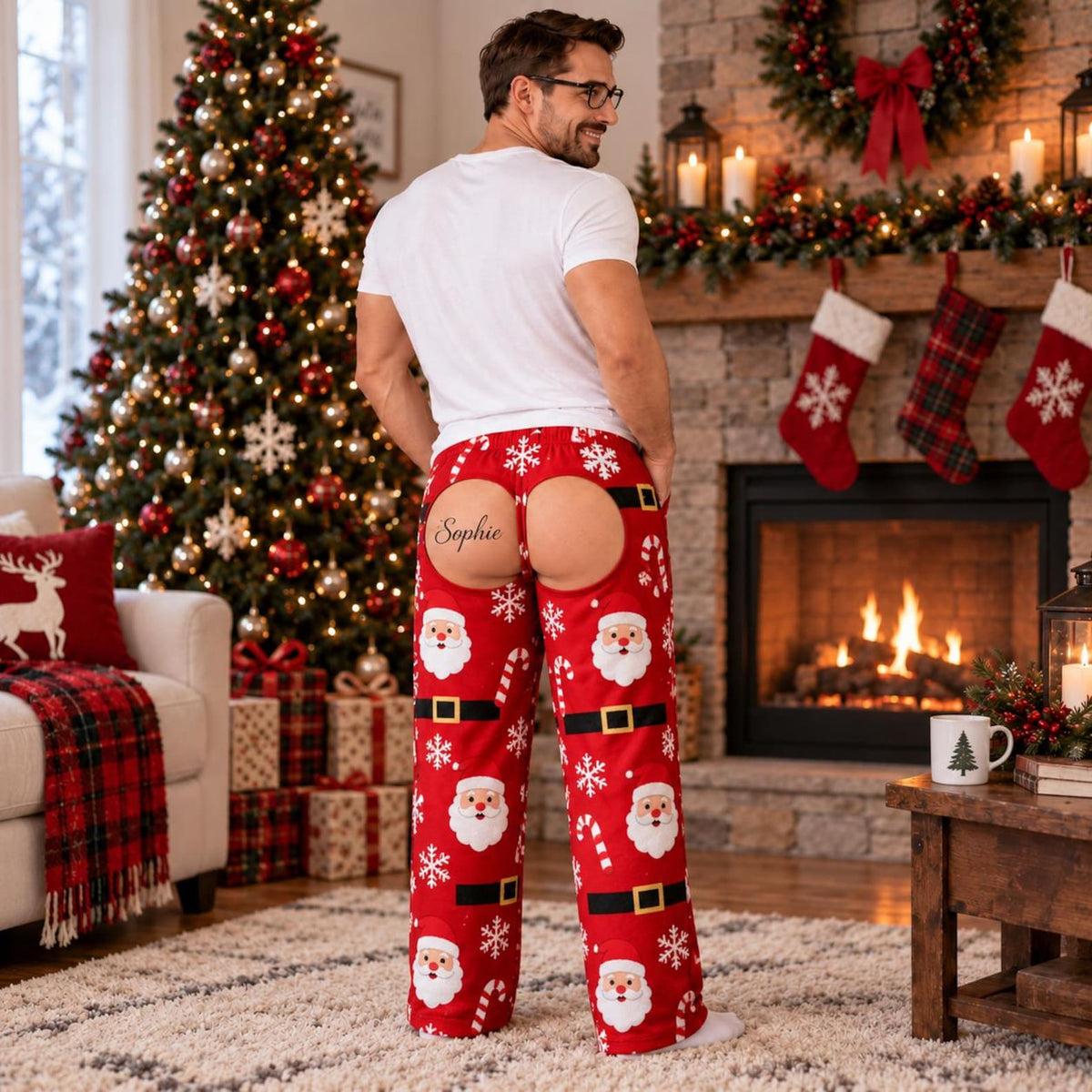 Personalized Funny Christmas Pajamas Pants, Custom Name Cheeky Christmas Gift 686597 WFD