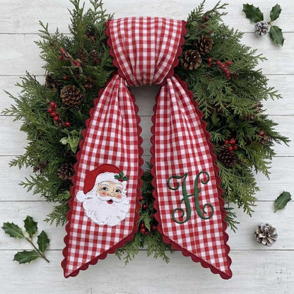 Personalized Christmas Wreath Sash, Embroidered Santa Claus & Monogram Letter, Custom Name Front Door Decor 686259 WFD