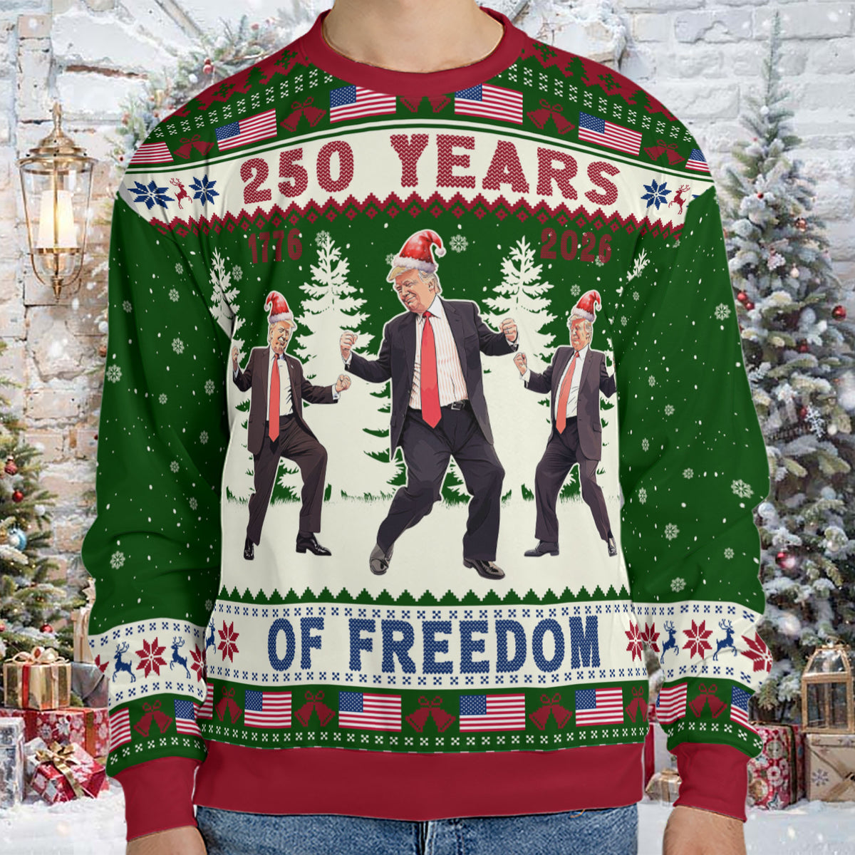 250 Years Of Freedom Sweatshirt, Funny Trump Dancing Ugly Sweater, Happy 250th Birthday USA, America 250th Anniversary, Christmas All-Over-Printed Sweatshirt 682648 - GOP