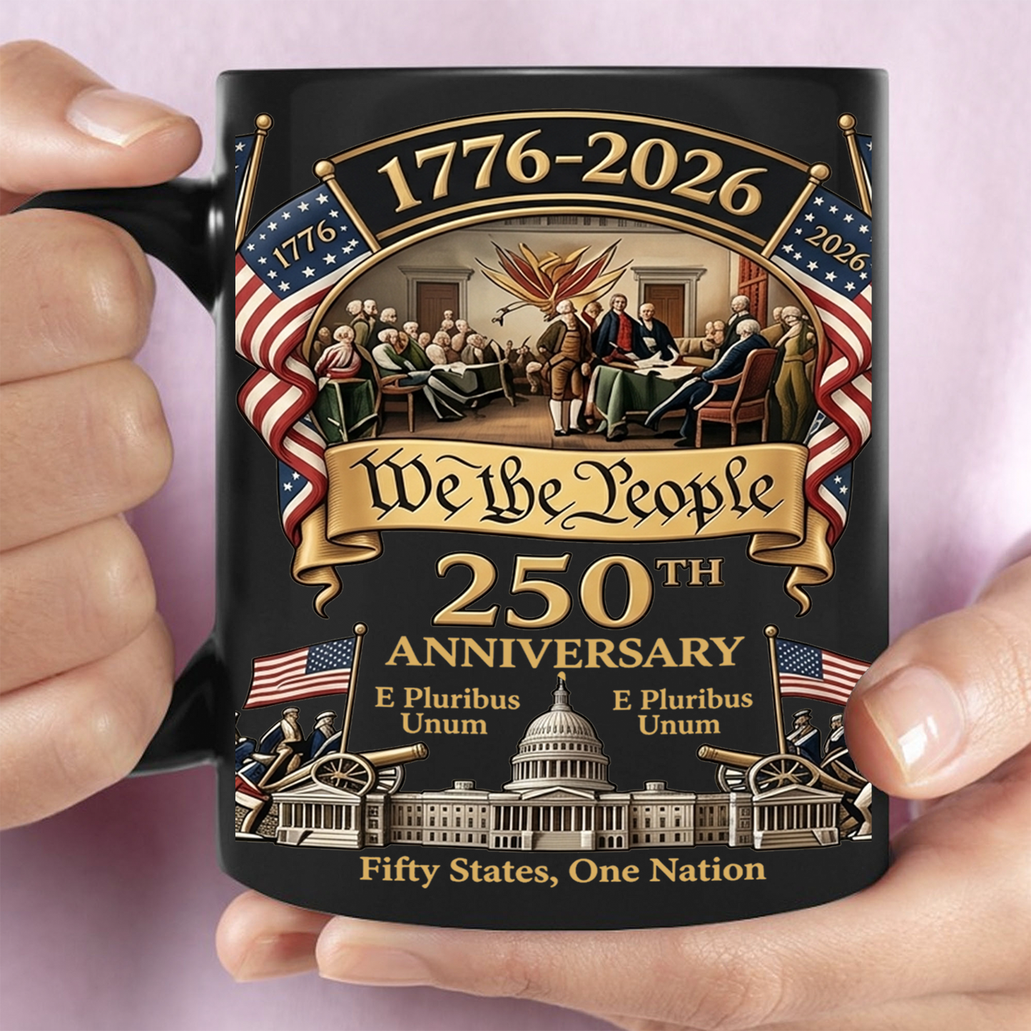 250 Years USA Anniversary Mug | We The People Patriotic Coffee Mug | 4th Of July Black Mug 684632