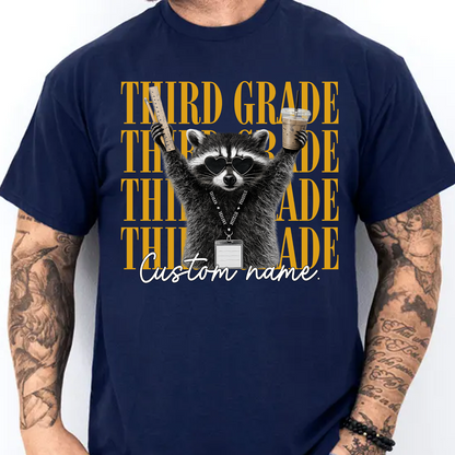 Personalized Grade Level Teacher Dark Shirt, Funny Raccoon Teacher Team Tee, Back To School Gift 685709