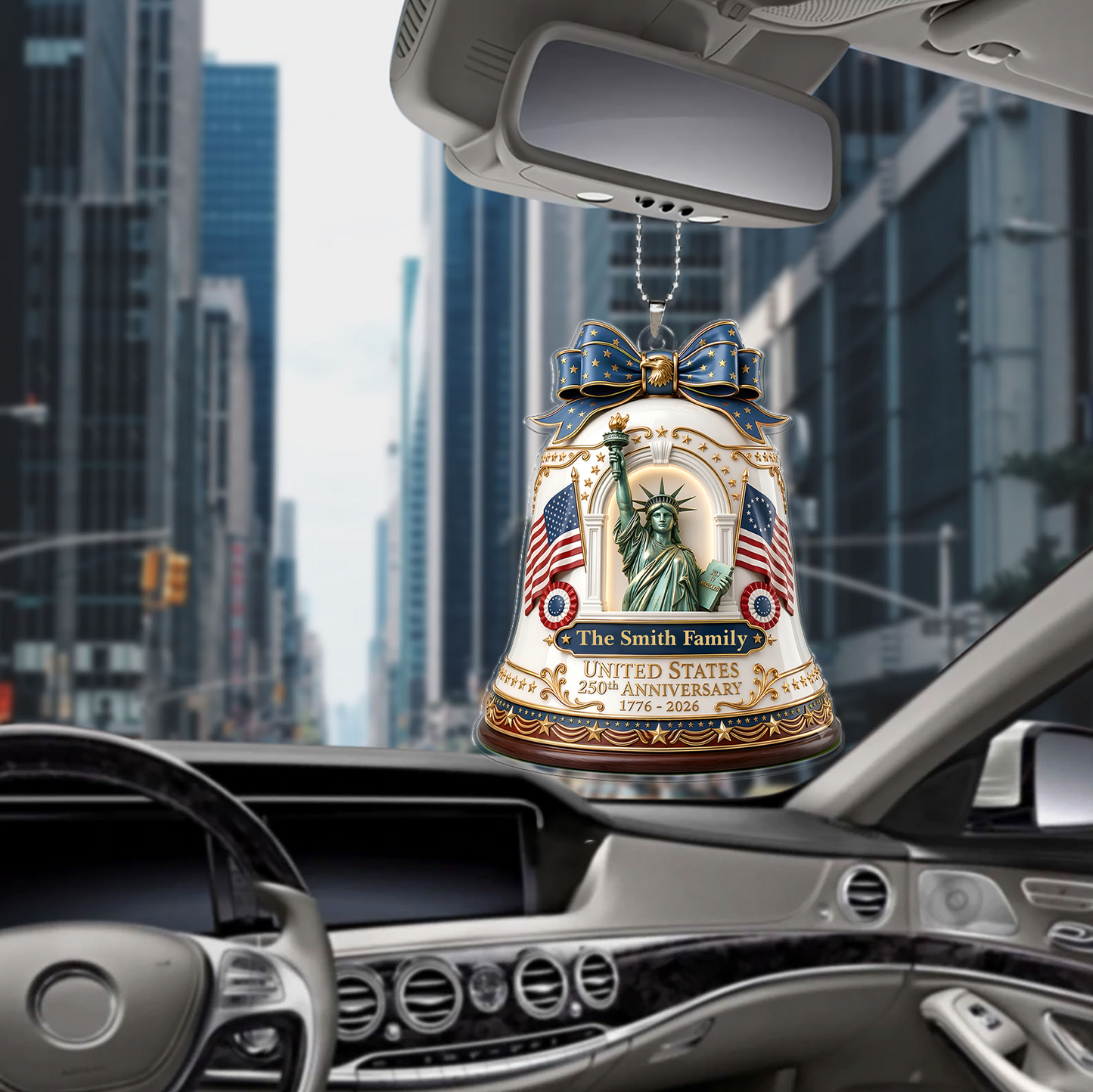 Personalized 250 Years Of America Car Ornament, Custom Name 1776-2026 Liberty Bell Ornament, Patriotic Christmas Decor 685749