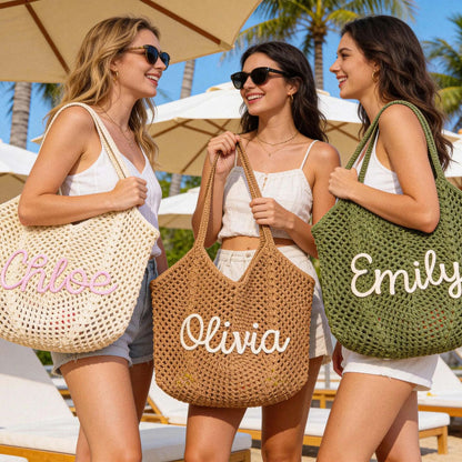 Personalized Beach Tote Bags | Crochet Beach Bags Basket | Travel Beach Bag | Bachelorette Trip Gift for Her 684502