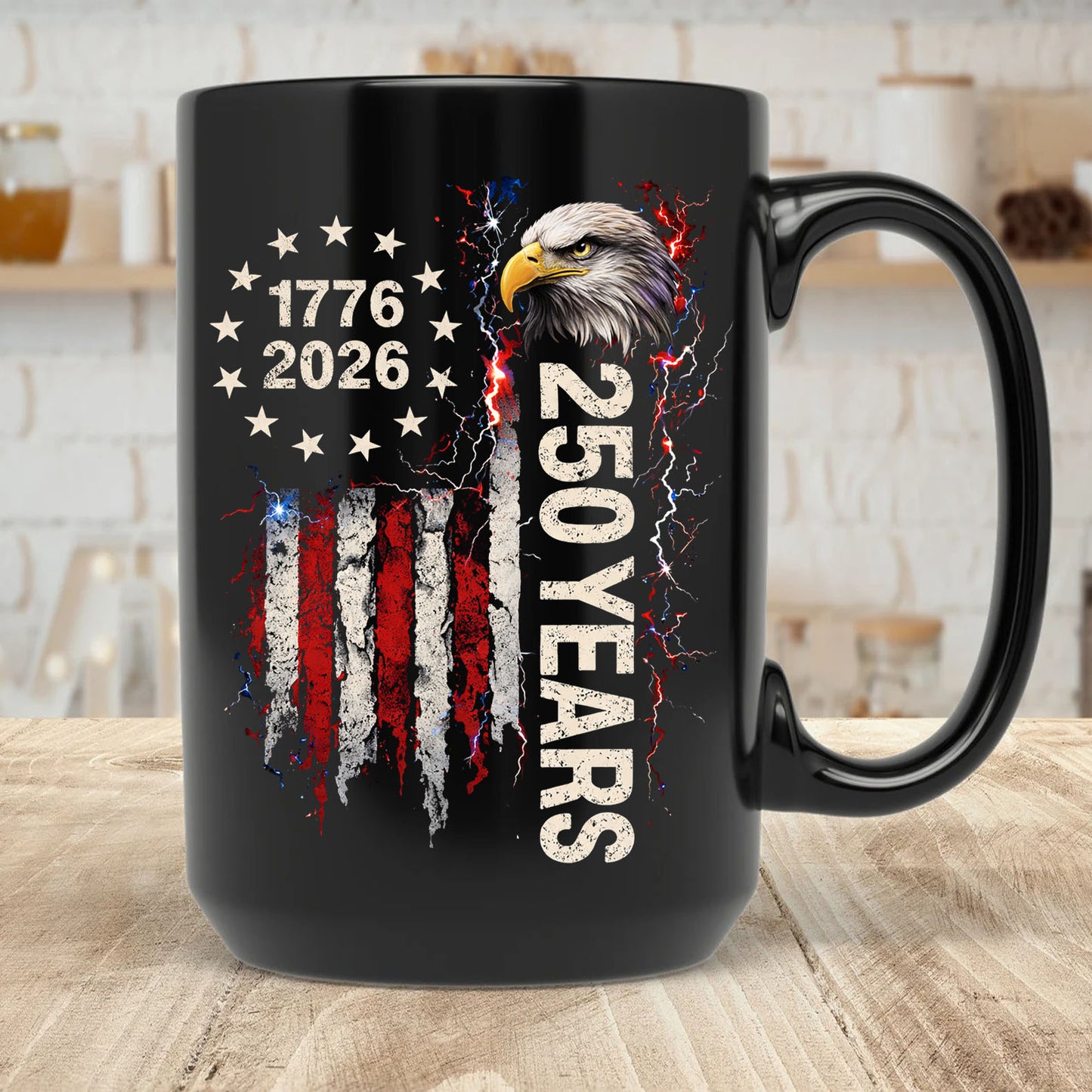 250 Years Patriotic Eagle Black Mug, 1776-2026 US Flag Coffee Mug, 4th of July Independence Day Gift 684749