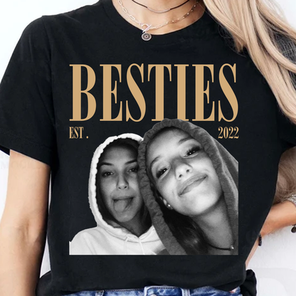 Custom Photo Besties Dark Shirt, Personalized Vintage Friendship Tee, Birthday Gift For Friend 685599