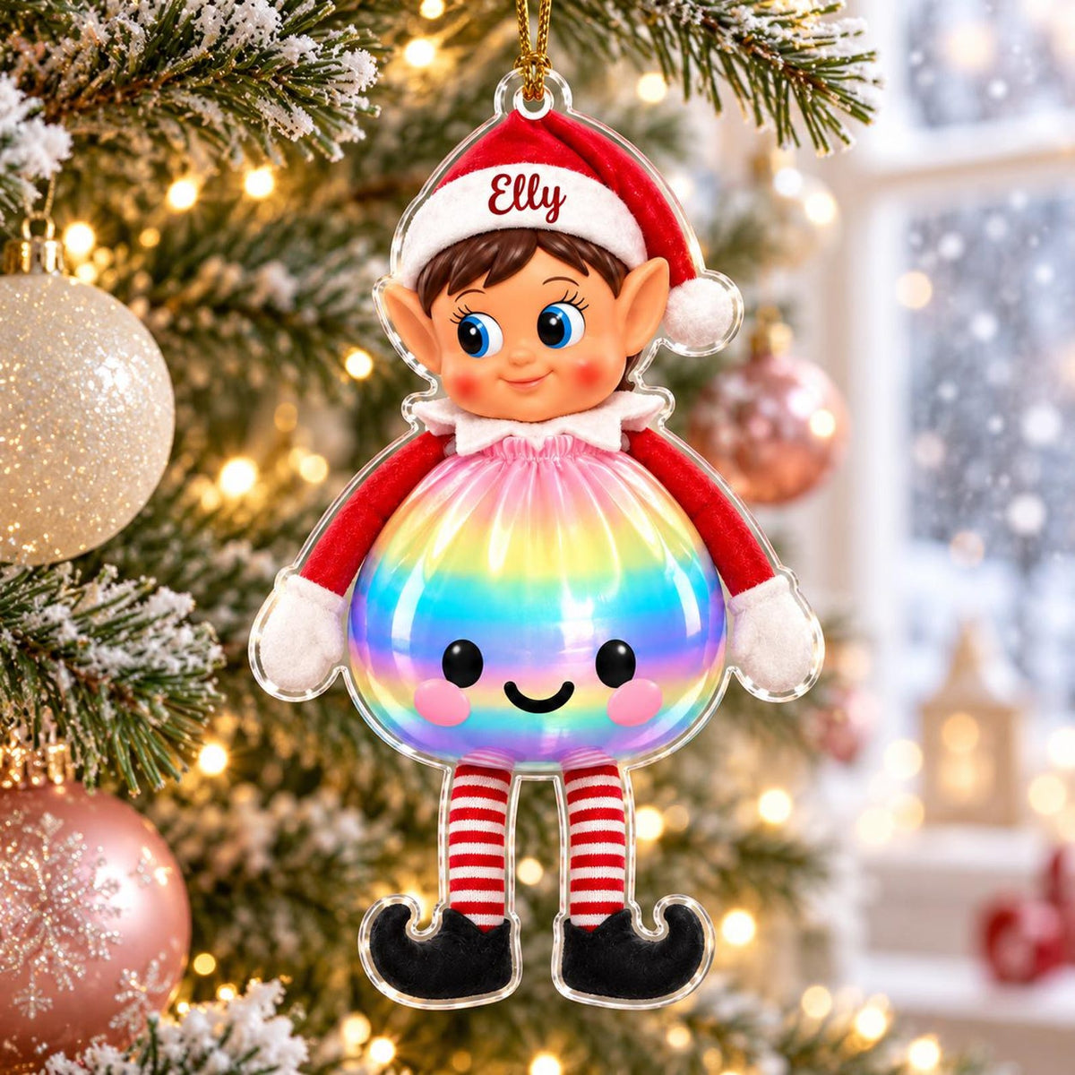 Personalized Elf Squishy Christmas Acrylic Ornament, Custom Name Holiday Keepsake Gift 686715 WFD
