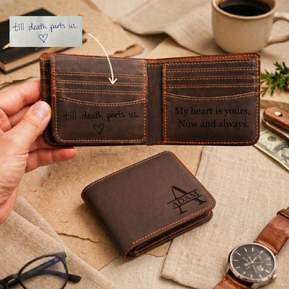 Personalized Leather Mens Wallet | Engraved Father's Day Wallet For Dad And Grandpa | Birthday Gift For Men 684985