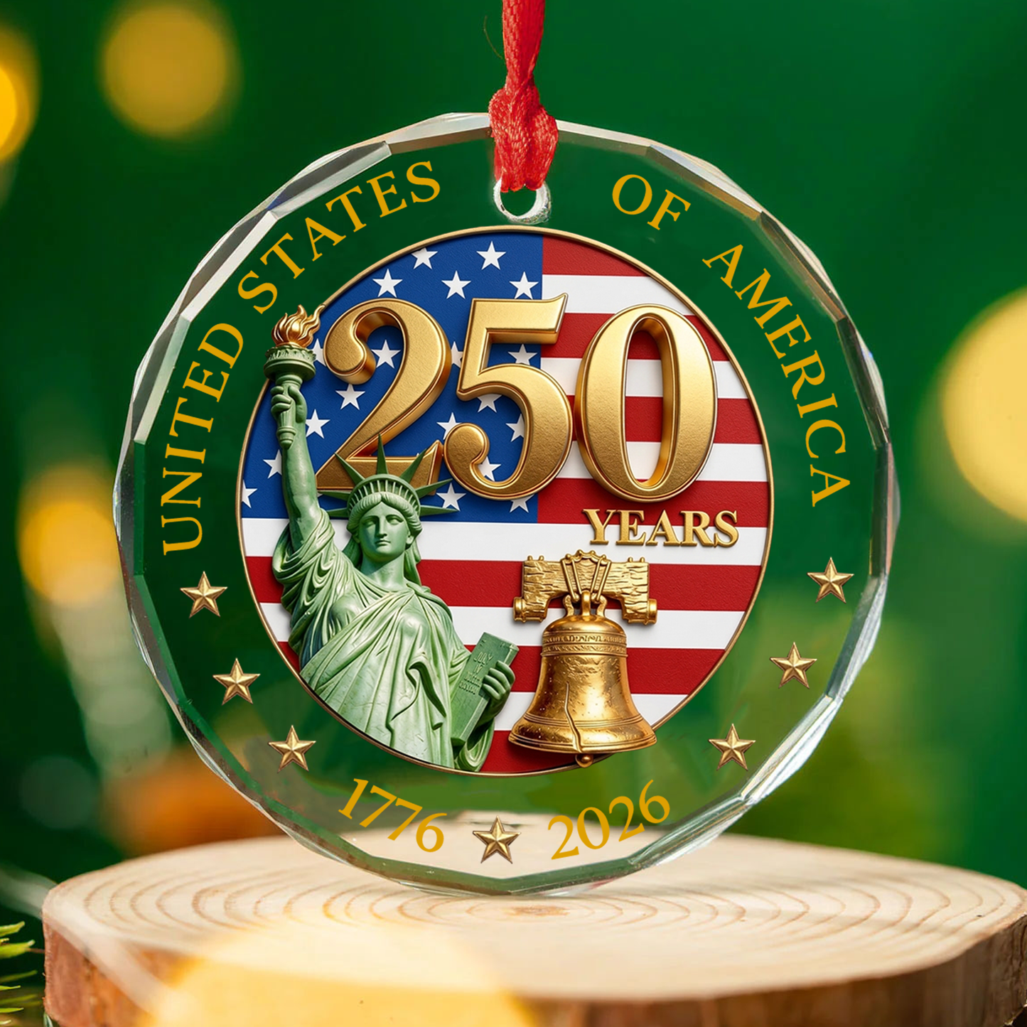 USA 250th Anniversary Glass Ornament, 1776-2026 Statue Of Liberty Ornament, Patriotic Christmas Decoration 685787