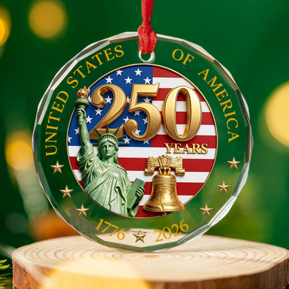 USA 250th Anniversary Glass Ornament, 1776-2026 Statue Of Liberty Ornament, Patriotic Christmas Decoration 685787