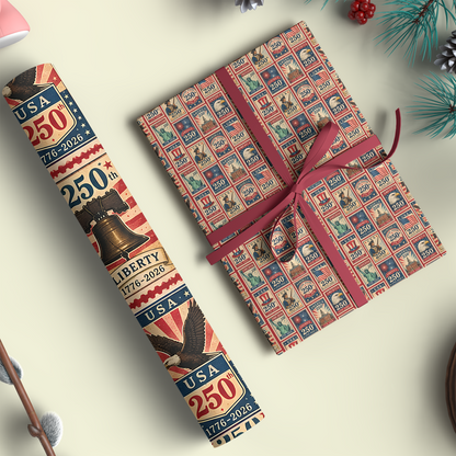 USA 250th Anniversary Wrapping Paper, 1776-2026 Patriotic Gift Wrap, Christmas Decor Gift 686223