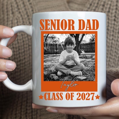 Personalized Senior Dad Mom Mug, Custom Photo Class Of 2027 Gift, Graduation White Mug Accent Mug 685374